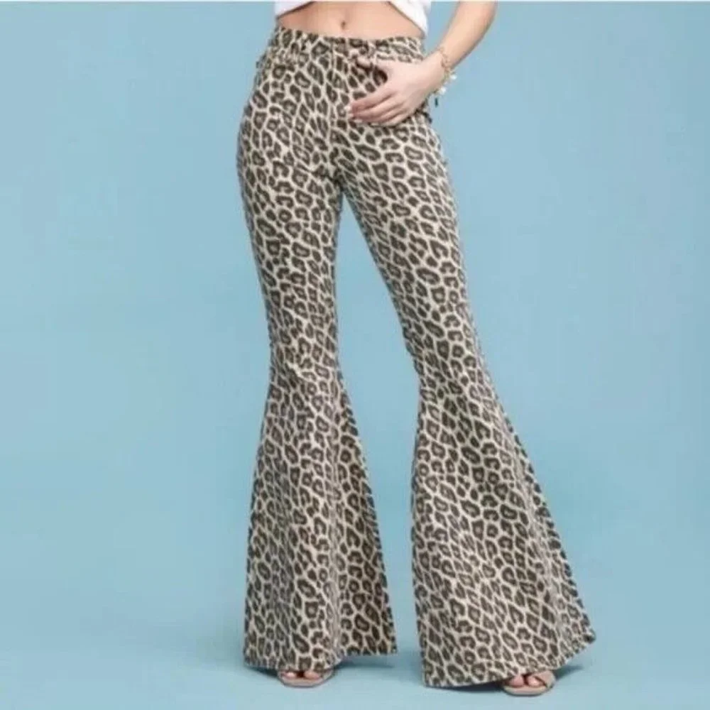 Judy Blue Super Flare Jeans Leopard High Waist Brown